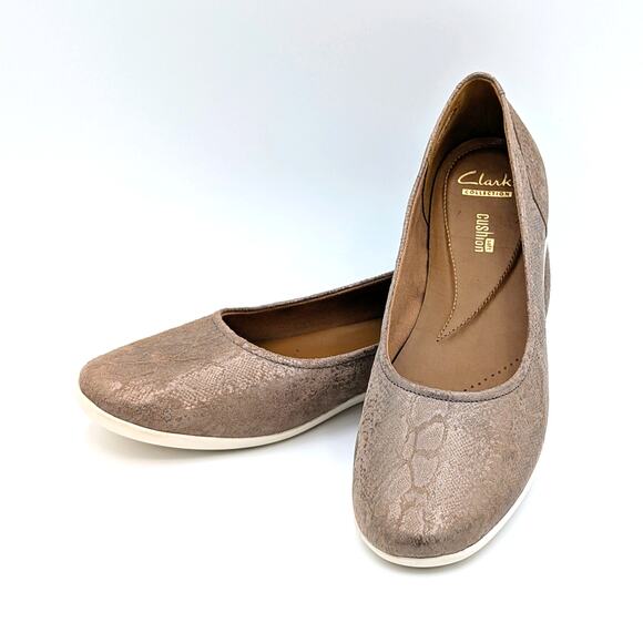 Clarks Collection Helina Alessia Ballet Flats 10 Leather Snakeskin Neutral Chic - Picture 1 of 11